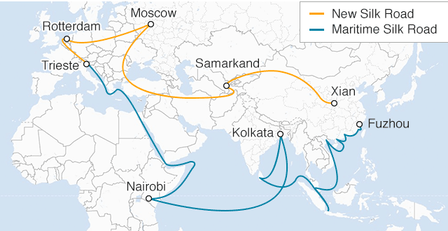 The evolving Silk Road Network- BRICS corridors